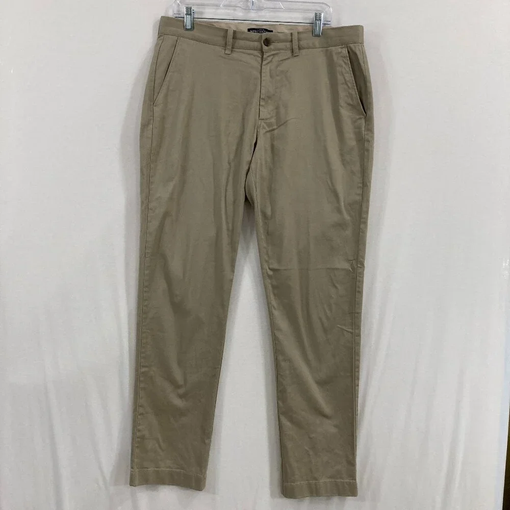 J. Crew Mens Flex Chino Pants size 34 x 32 Cream Tan Straight Leg‎ Preppy Office